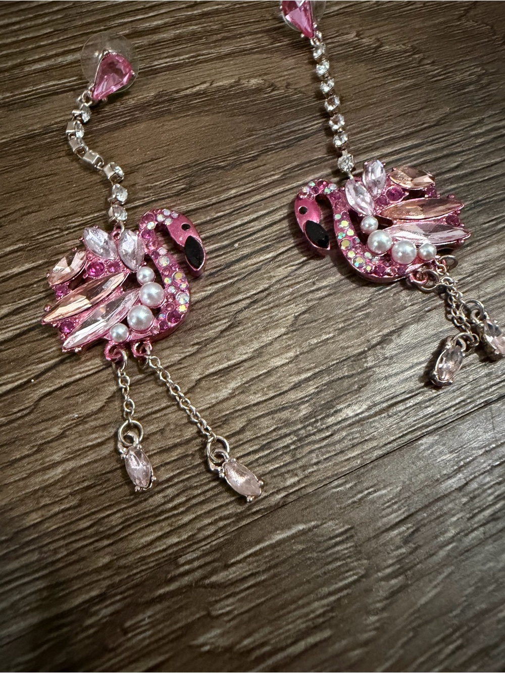 Betsy Johnson-Pink Crystal Flamingo Drop Earrings - Picture 2 of 7